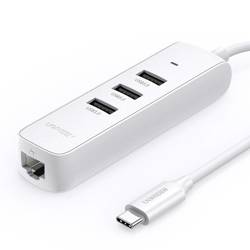 Ugreen 4-in-1 USB HUB Type C - 3x USB Type A 3.1 Gen 1 + RJ45 PD White (CM416 50620)